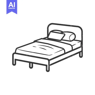 Aset desain premium: Simple line drawing of a bed with pillows and bedding on it