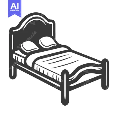 Aset desain premium: A simple black and white illustration of a bedroom bed