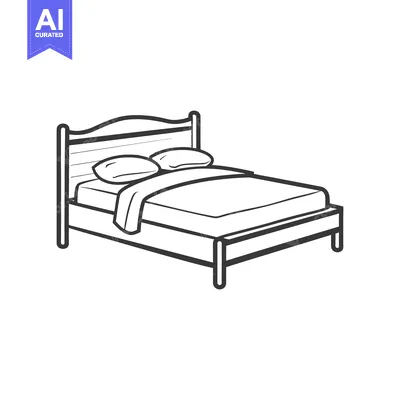 Aset premium populer: A simple black and white outline of a bed with pillows and covers