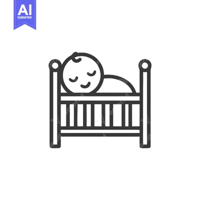 Popular premium asset: Minimalist Baby Icon: Sleeping Peacefully in Crib, Outline Style
