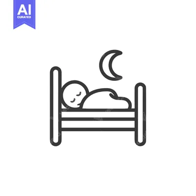 Aset premium populer: Minimalist Icon of Sleeping Person Under Crescent Moon in Bed