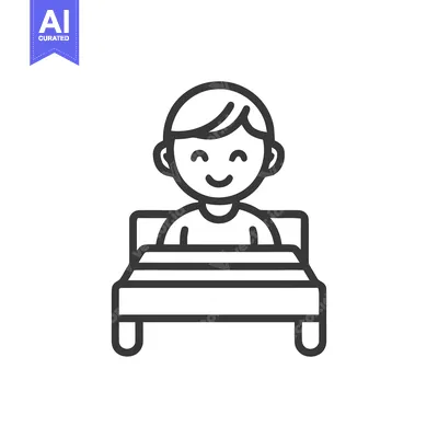 Popular premium asset: Minimalist Boy in Bed Icon: Sleepy, Smiling, Linear Design