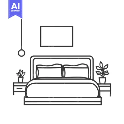 Popular premium asset: A stylized black and white illustration of a bedroom interior scene