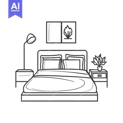 Aset desain premium: Minimalist bedroom interior with bed pillows art and plant