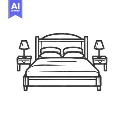 Aset desain premium: A simple line drawing depicting a bedroom with furniture items