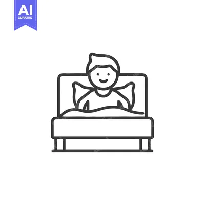 Premium design asset: Smiling Boy in Bed: Minimalist Line Art Illustration for Sleep and Res