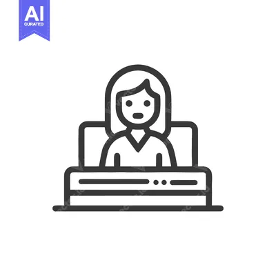 Premium design asset: Minimalist Icon: Woman at Reception Desk, Bold Outline Style