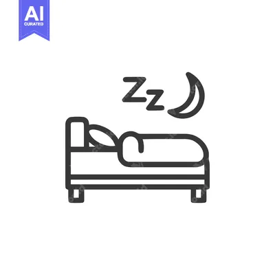 Sleep Icon: Bed, Moon, and Zzz's in Minimalist Line Art