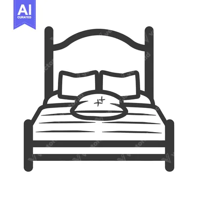 Popular premium asset: A monochrome line drawing of a bed with pillows displayed