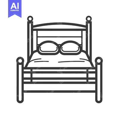 Aset desain premium: A simple line drawing illustration depicting a comfortable bed