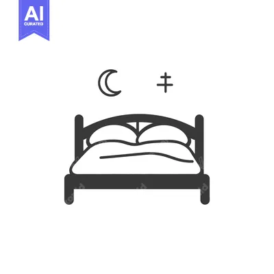 Aset premium populer: The simple illustration depicts a bed a crescent moon and a plus sign