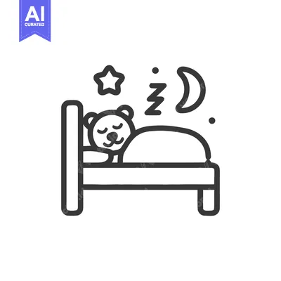 Aset desain premium: Sleeping Teddy Bear Icon with Star and Moon in Bed, Outline Style
