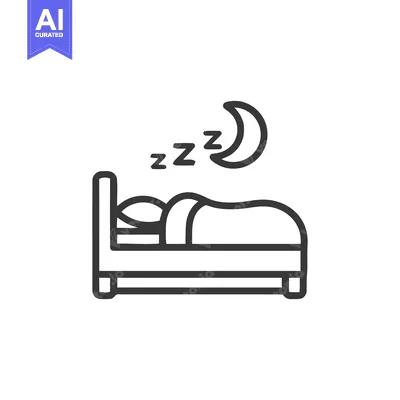 Sleep Icon: Bed, Moon, and Zzz Symbols in Minimalist Line Art