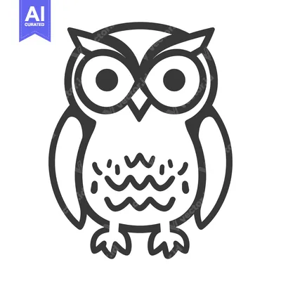 Aset desain premium: A simplified monochrome line art illustration of an owl character