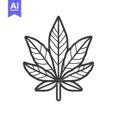Aset premium populer: A simple monochrome illustration of a cannabis leaf on white