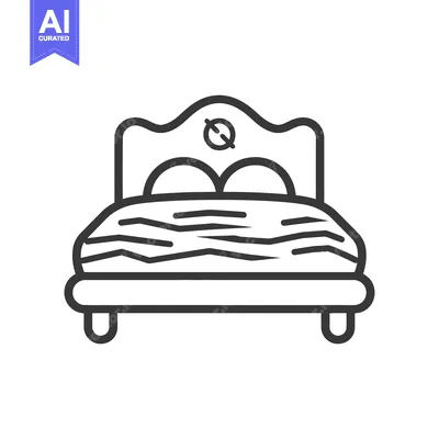 Aset premium populer: A simple black line drawing of a comfortable bed illustration