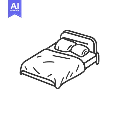 Premium design asset: Illustration depicting a simple double bed with pillows and bedding