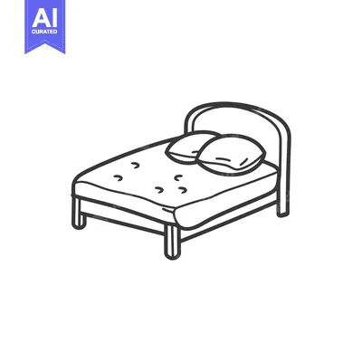 Simple black and white illustration of a bed with pillows