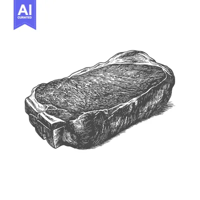 Aset premium populer: An illustrated representation of a raw meat steak in grey scale