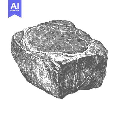 A large cut of raw steak presented in a sketch style