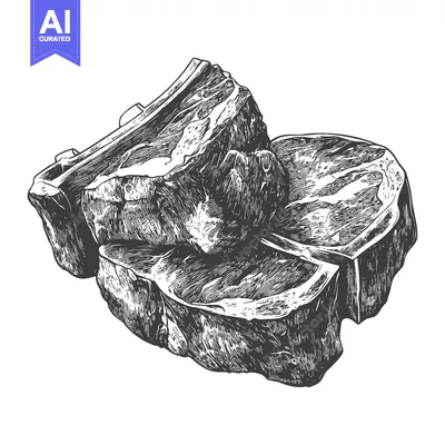Sliced Raw Steaks Depicted With Detailed Crosshatching Illustration Gr