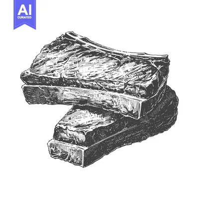 Aset desain premium: Ribeye steaks are pictured stacked and ready for cooking