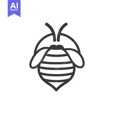 Aset desain premium: A simple line drawing illustration of a honeybee on white
