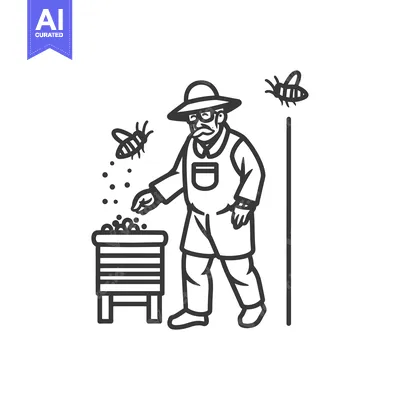 Beekeeper feeding bees from a hive
