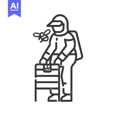 Aset desain premium: Beekeeper in Protective Gear Inspecting Beehive