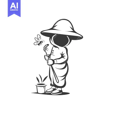 Premium design asset: Beekeeper with a Net and a Bucket