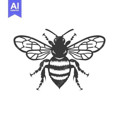 Aset premium populer: A detailed black and white illustration of a flying honey bee