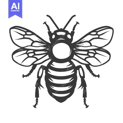 Aset premium populer: A graphic black and white illustration of a honeybee insect
