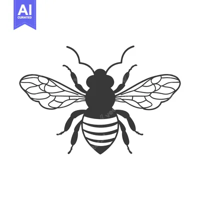 Aset premium populer: A simple black silhouette depiction of a flying honeybee insect