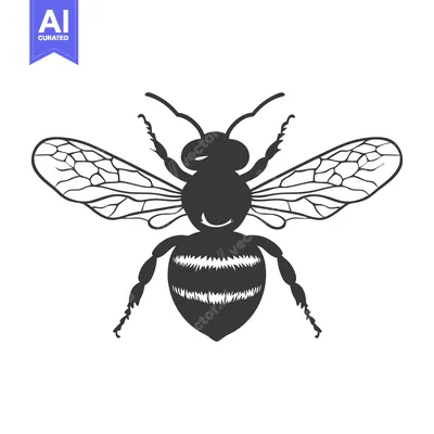 Aset desain premium: A simple black and white illustration depicts a flying honeybee