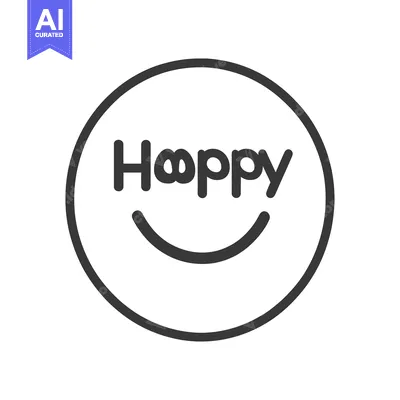 Aset desain premium: A simple smiling face symbol with the word happy inside the circle