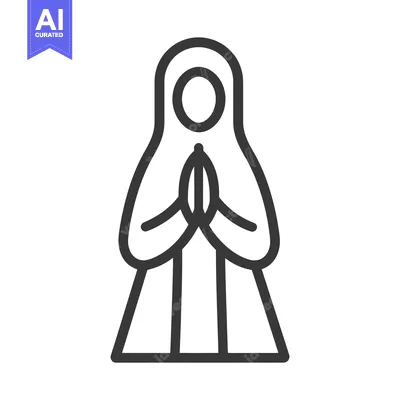 A simplistic outline illustration of a veiled figure praying quietly