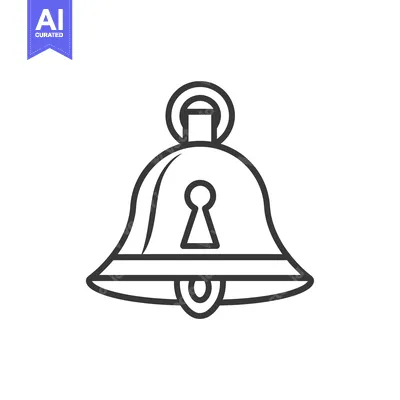A simple outlined illustration of a bell with a keyhole shape