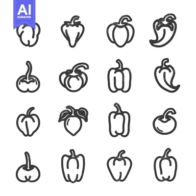 Aset desain premium: Bell Peppers and Chili Peppers Illustrated in Black and White