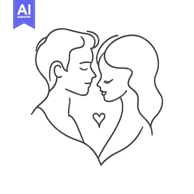 Aset premium populer: A simple line drawing of a couple in loving embrace