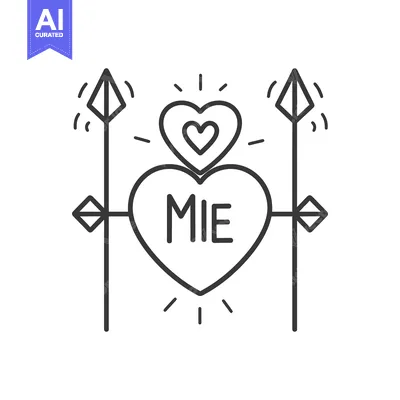 Aset premium populer: Two decorative spears flank a heart shaped illustration with text