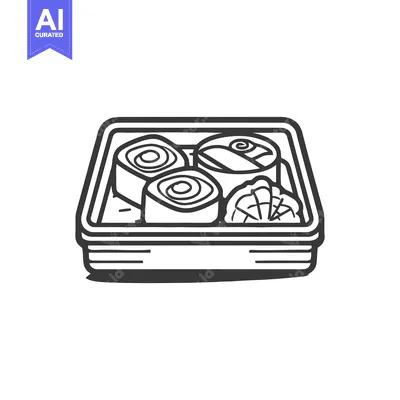Premium design asset: Bento Box Sketch: Japanese Cuisine with Sushi Rolls and Garnish