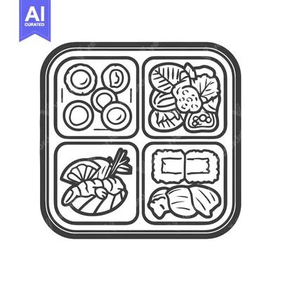 Popular premium asset: Bento Box Line Art: Japanese Cuisine Assortment in Square Container