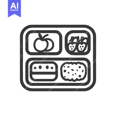 Premium design asset: Bento Box Icon: Apple, Strawberries, Cookie, and Brownie Outline