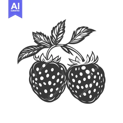 Popular premium asset: Two detailed strawberries with leaves in a black and white design