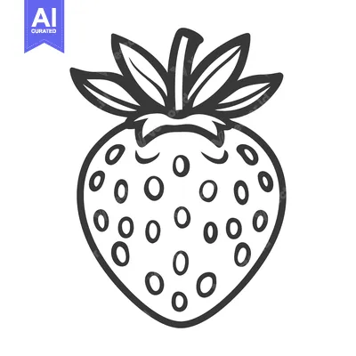 Aset premium populer: A simple black and white illustration of a ripe strawberry fruit