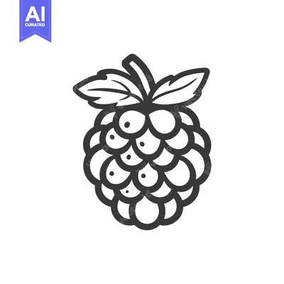 Aset premium populer: A simple black and white illustration of a raspberry fruit
