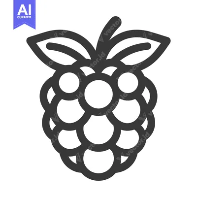 Aset premium populer: A simplistic outline illustration depicts a stylized raspberry fruit