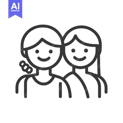 Premium design asset: Two happy people standing together in simple line drawing format