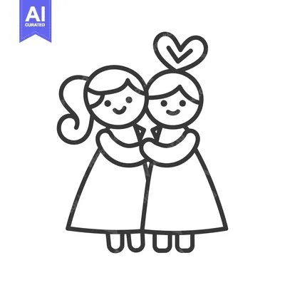 Aset premium populer: Two smiling women embrace with a heart above their heads