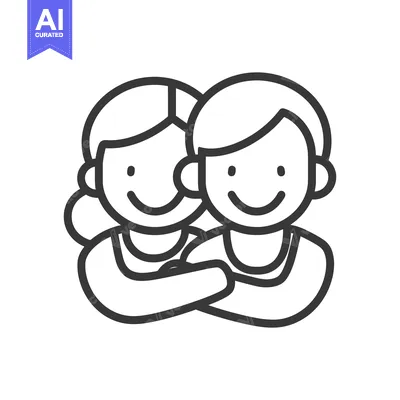 Aset premium populer: Two smiling people hugging each other in simple outline form